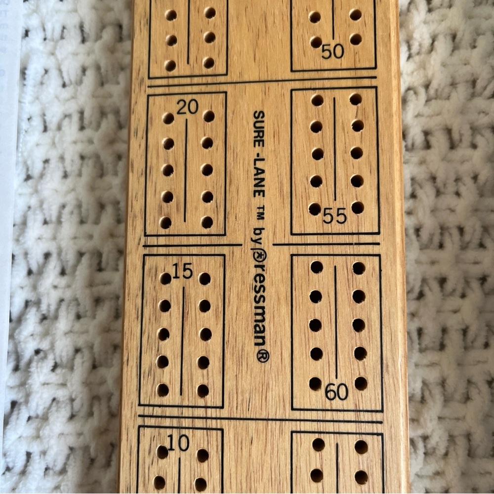 Pressman Classic Cribbage Solid Hardwood Board with Pegs & Instruction Booklet - Picture 2 of 13